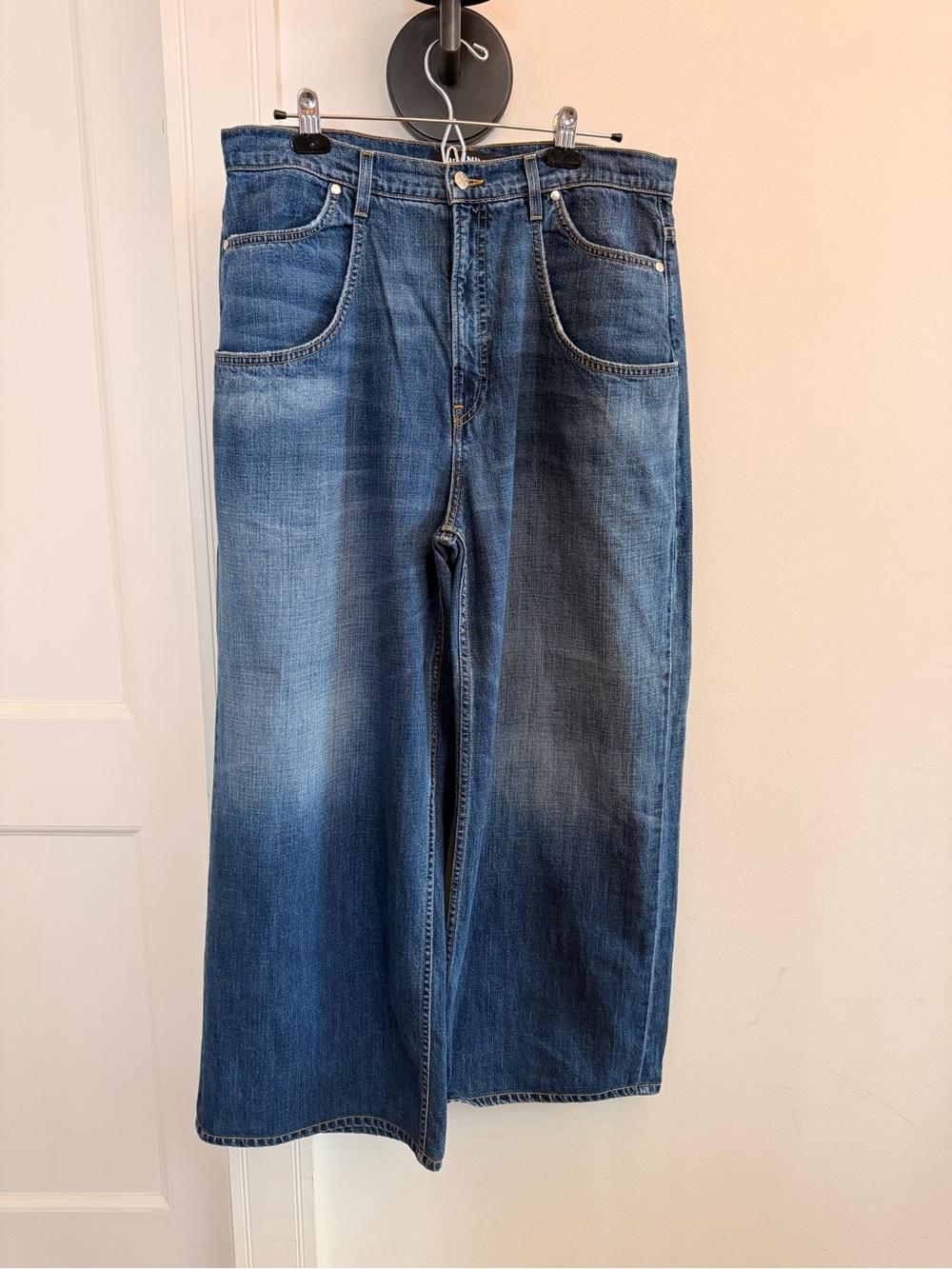EB Denim Relaxed Wide-Leg Faded Indigo Jeans